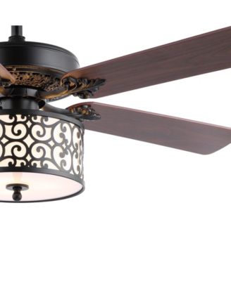 Paolo 3-Light Farmhouse Industrial Iron Scroll Drum Shade LED Ceiling Fan with Remote