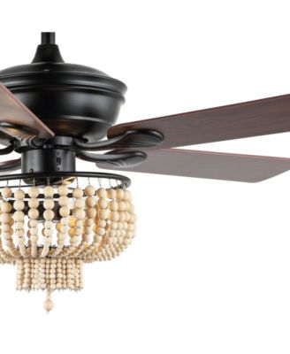 Opal 3-Light Farmhouse Rustic Wood Bead Shade LED Ceiling Fan with Remote