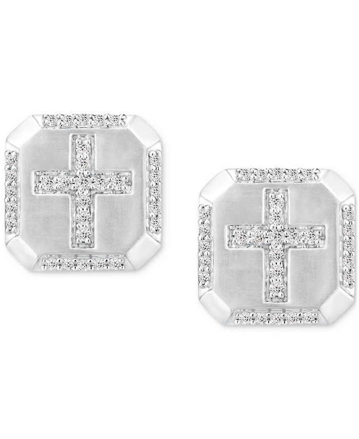 Macy's Men's Diamond Cross Stud Earrings (3/8 ct. t.w.) in 10k White Gold & Reviews - Earrings