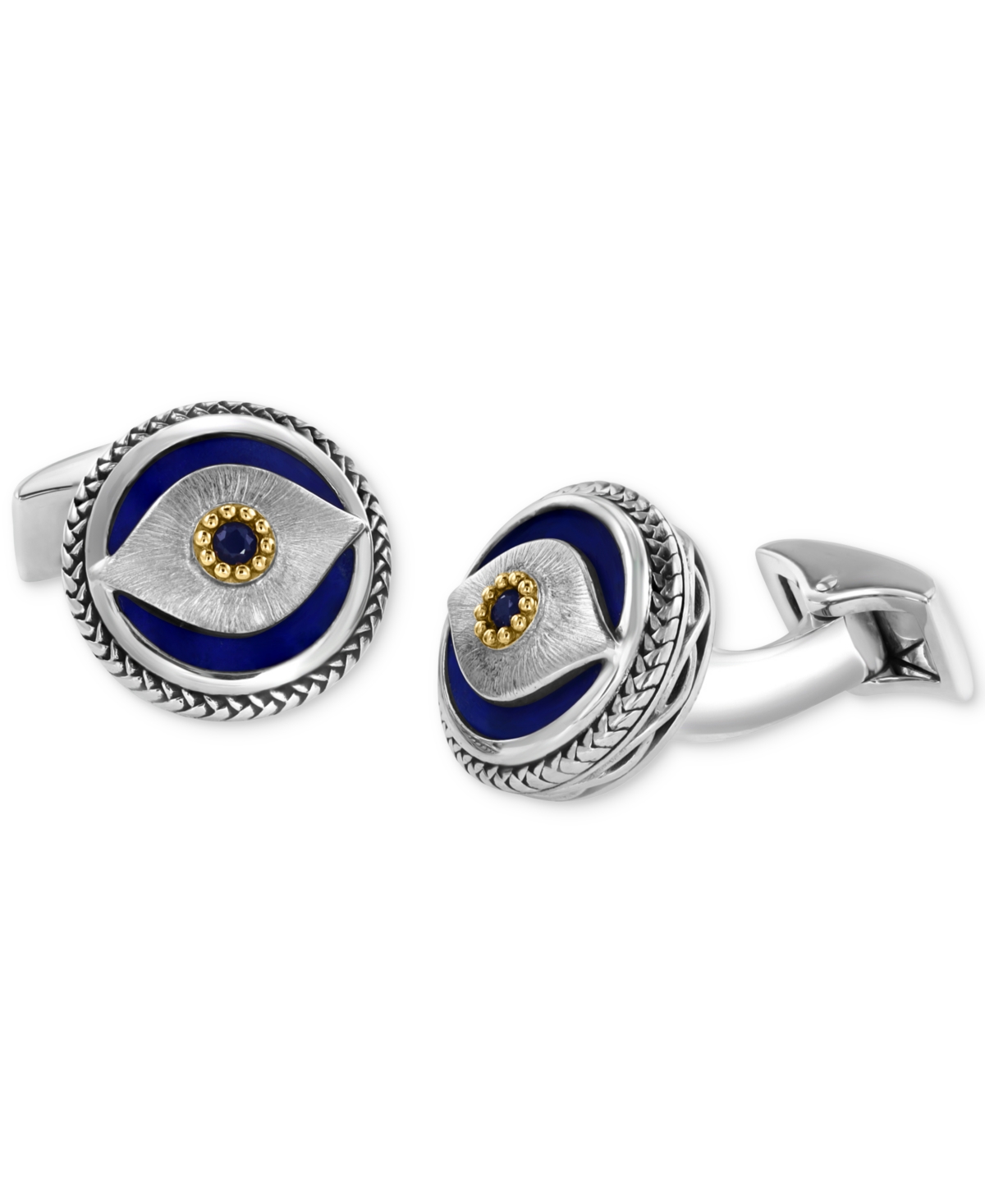 Effy Men's Lapis & Blue Sapphire (1/8 ct. t.w.) Evil Eye Cufflinks in Sterling Silver & 18k Gold - Sterling Silver