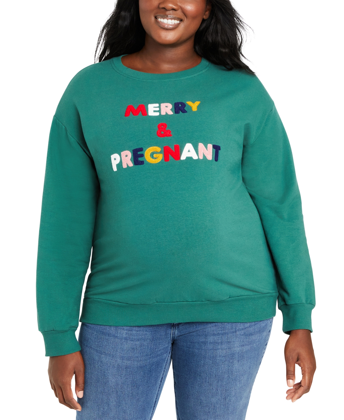  Motherhood Maternity Plus Size Merry & Pregnant Graphic-Print Maternity Sweatshirt