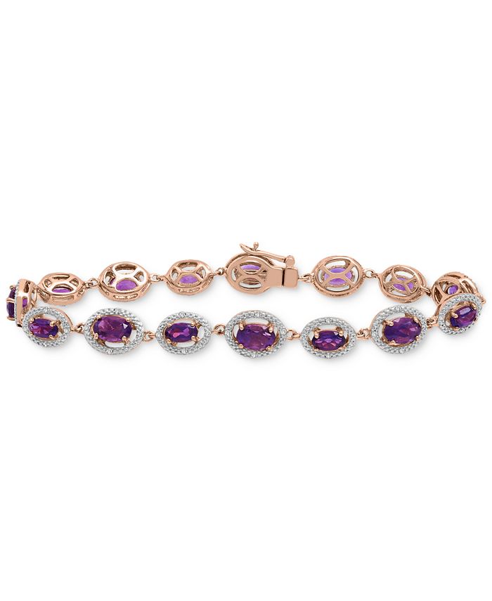 Amethyst 5 ct. t.w. Diamond 1 10 ct. t.w. Halo Link Bracelet in 14k Rose Gold Plated Sterling Silver Also in Citrine Rhodolite Garnet