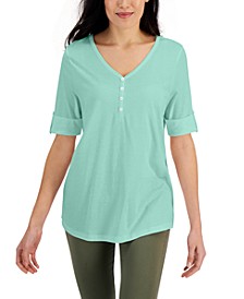 Solid Elbow-Sleeve Henley Tunic Top, Created for Macy's
