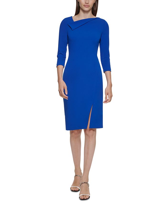 Calvin Klein Women's Foldover-Neck Front-Slit Sheath Dress - Macy's