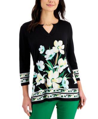 JM Collection Floral-Print Keyhole Top 