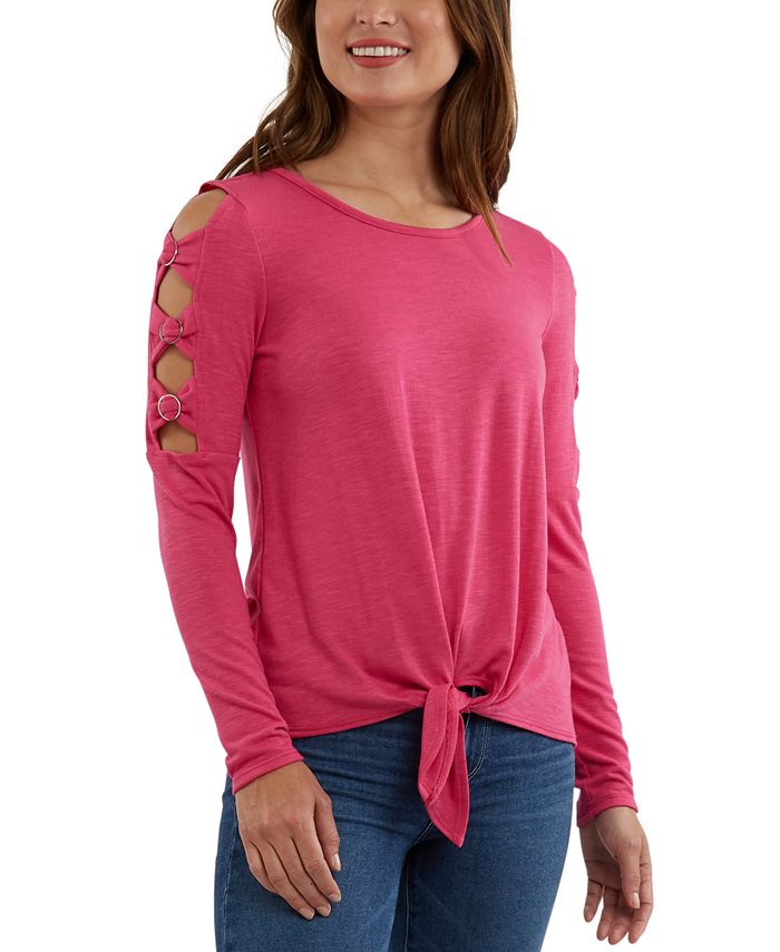 BCX Juniors Lattice Sleeve Tie Front Top Macy s