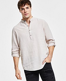 Men's Regular-Fit Textured Band Collar Popover Shirt, Created for Macy's 