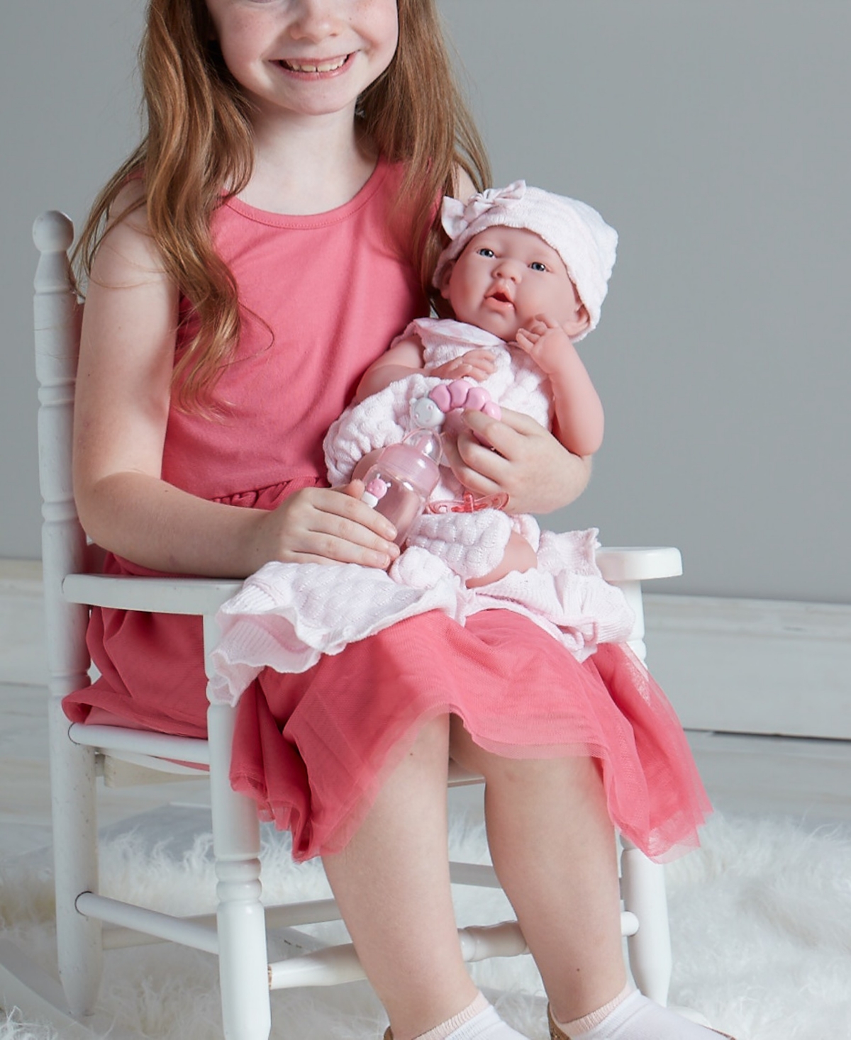 JC TOYS LA NEWBORN 15" REAL GIRL BABY DOLL PINK KNIT OUTFIT 