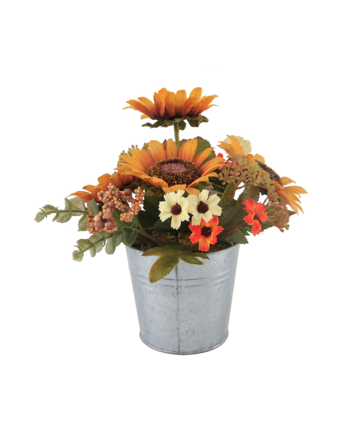 8" Artificial Sunflowers Mix in Tin Pot - Yellow