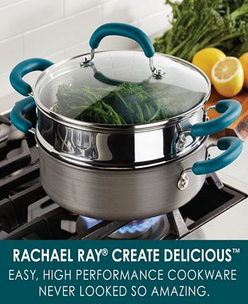 Rachael Ray Crea Delizioso Set antiaderenti, pentole e padelle, Alluminio, Azzurro Brillante
