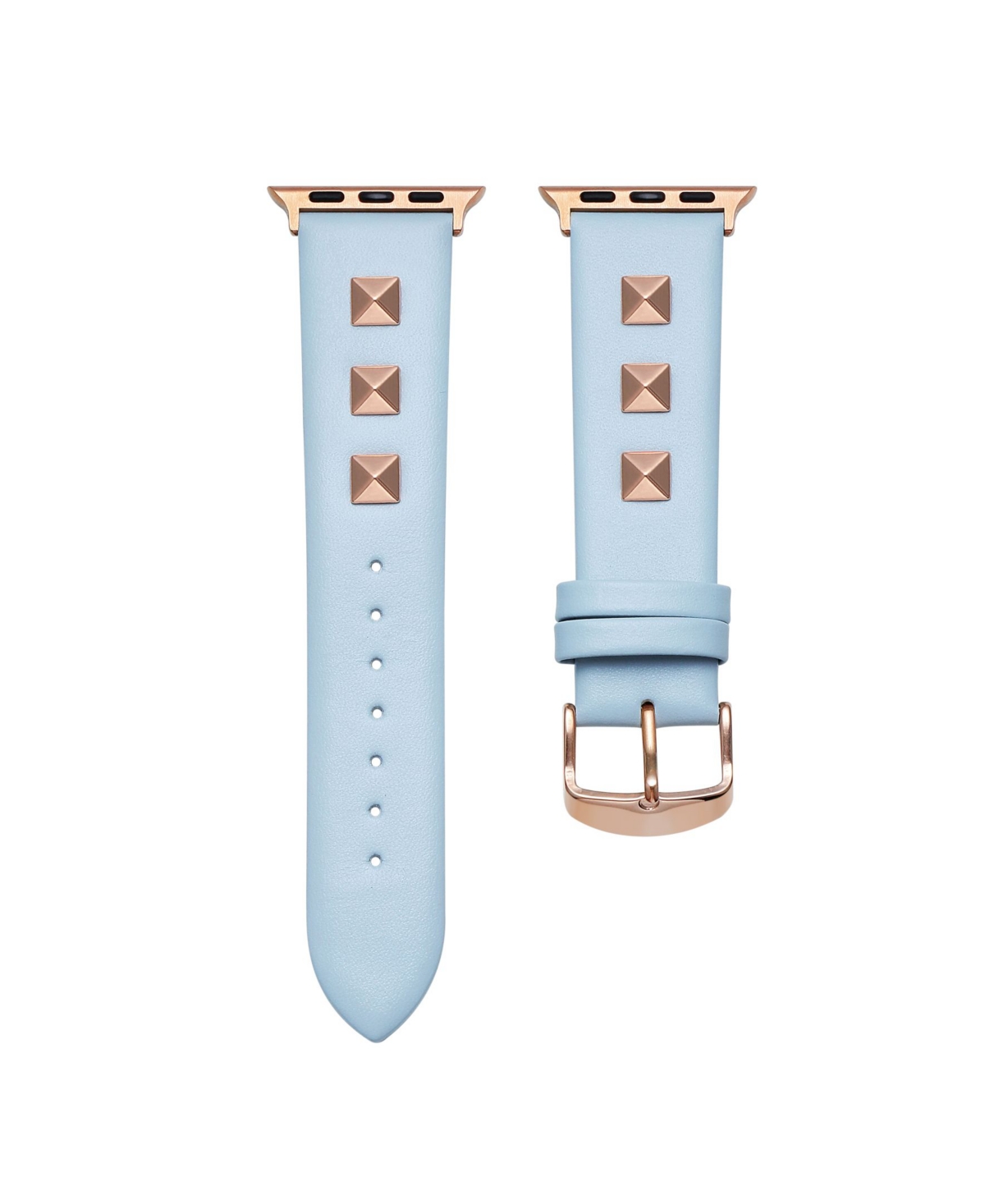 Rebel Light Blue Genuine Leather and Stud Band for Apple Watch, 42mm-44mm - Light Blue, Rose Gold Plated