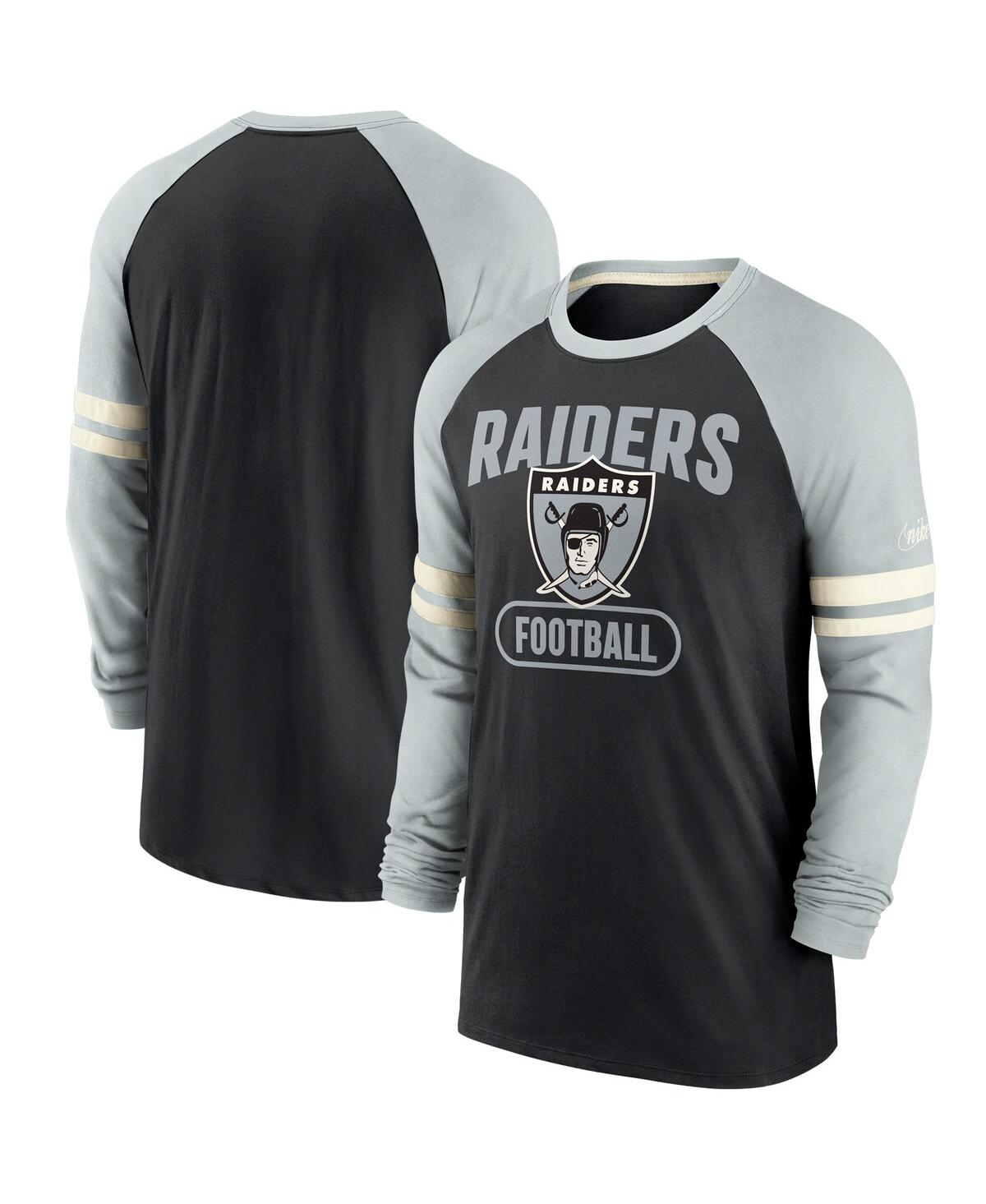Shop Nike Men's Black And Silver-tone Las Vegas Raiders Throwback Raglan Long Sleeve T-shirt In Black,silver-tone