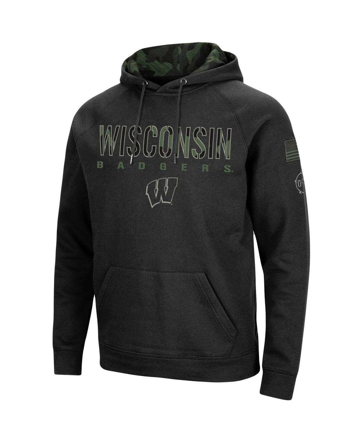 Colosseum Men's Black Wisconsin Badgers Big And Tall Oht Military-inspired Appreciation Raglan Pullover Hoodie In Black