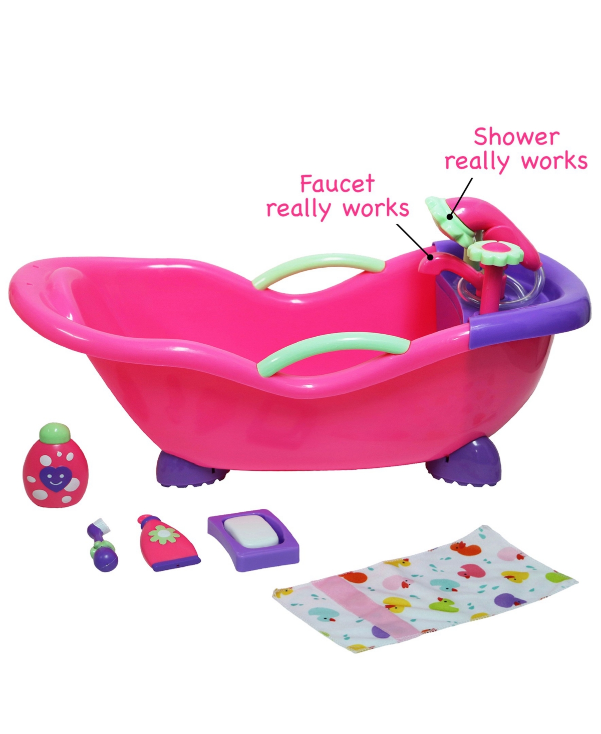 Jc Toys For Keeps Playtime! Baby Doll Real Working Bath Set In Pink