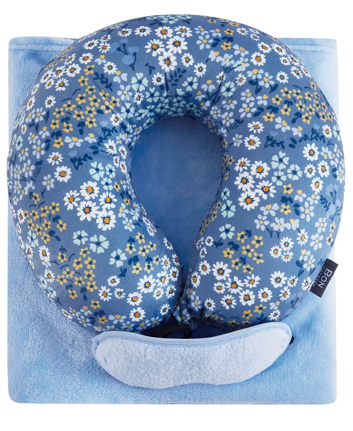 Bon Voyage 3PC Travel Pillow, Blanket, Eye Mask Comfort Kit & Reviews Travel Accessories