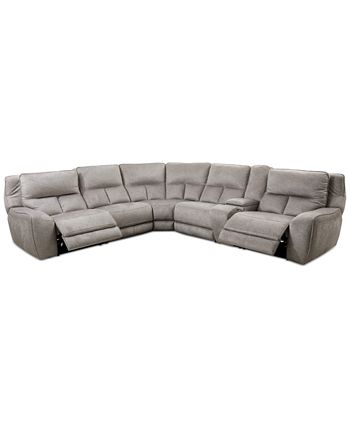 Furniture - Terrine 6-Pc. Fabric Sectional with 2 Power Motion Recliners and 1 USB Console