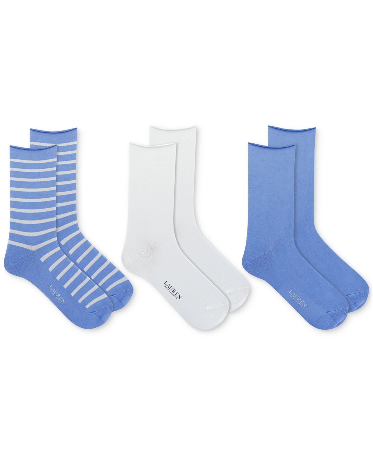 Lauren Women's Super Soft St James Stripe Crew Socks, 3 Pack 34035PK - Blue