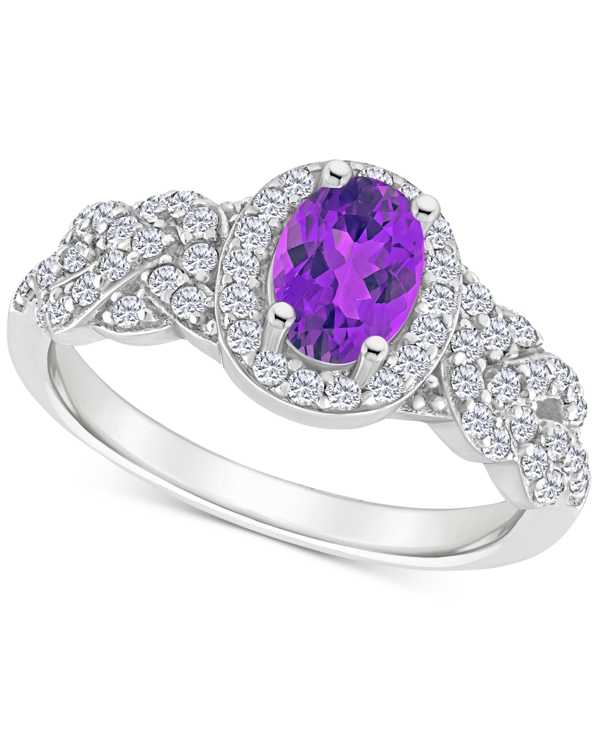 Rhodolite Garnett Blue Topaz (1 ct. t.w.) & White Topaz (1/2 ct. t.w.) Halo Braid Ring in Sterling Silver (Also in Citrine, Blue Topaz, & Pe