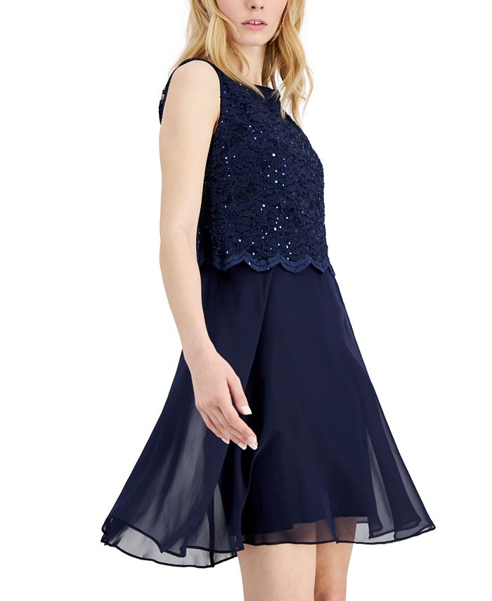 Connected Petite Glitter Lace ALine Dress Macy's