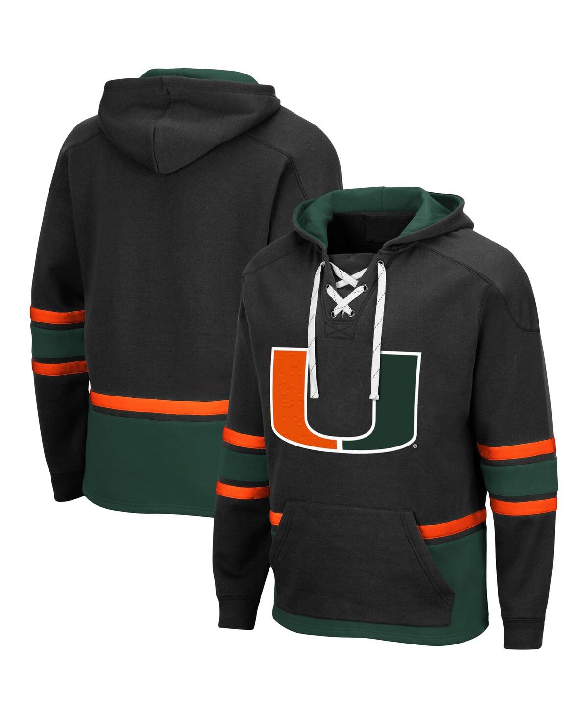Colosseum Men's Black Miami Hurricanes Lace Up 3.0 Pullover Hoodie In Green