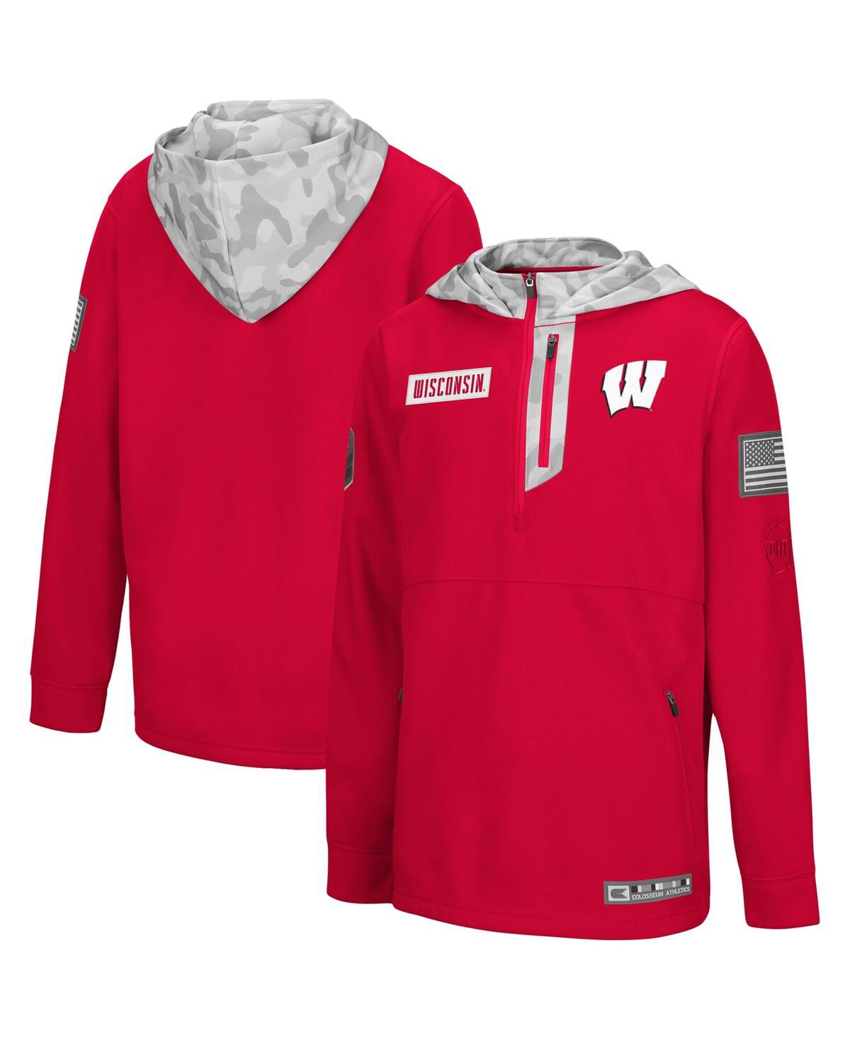 Colosseum Kids' Big Boys Red, Arctic Camo Wisconsin Badgers Oht Military-inspired Appreciation Shellback Quarter-zip In Red,arctic Camo
