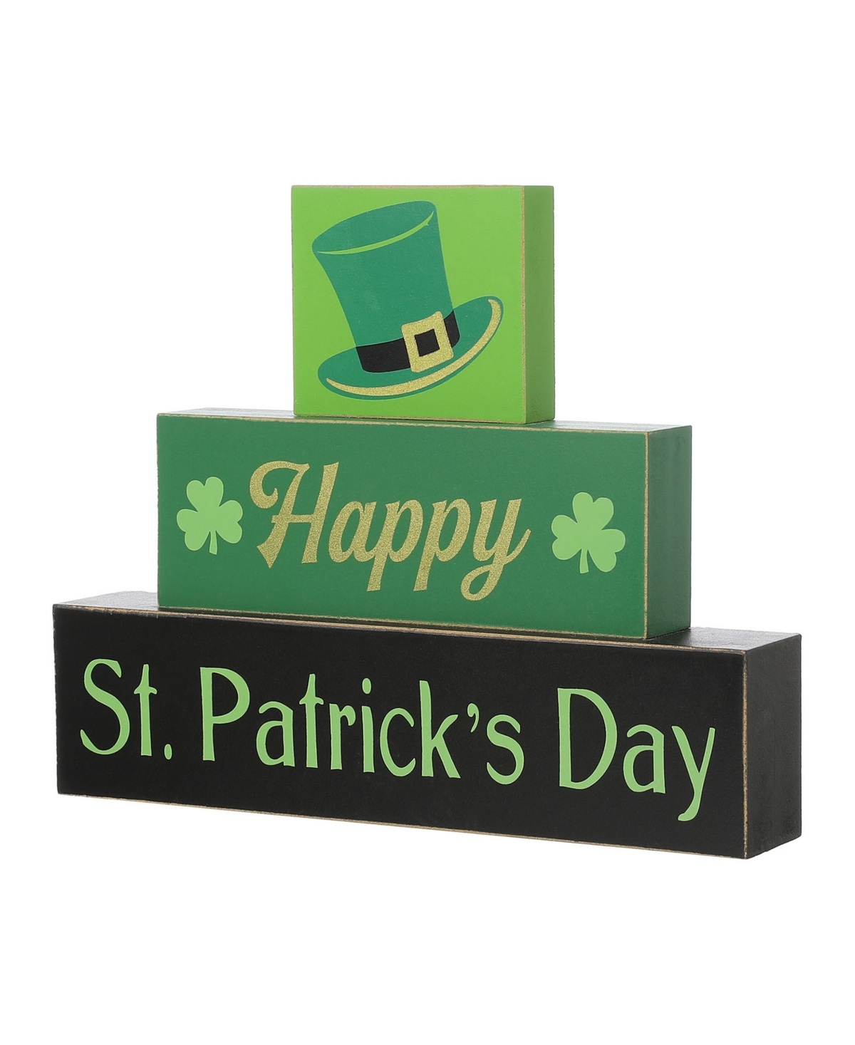 Glitzhome 11.5" St. Patrick's Wooden Block Table Sign In Multi