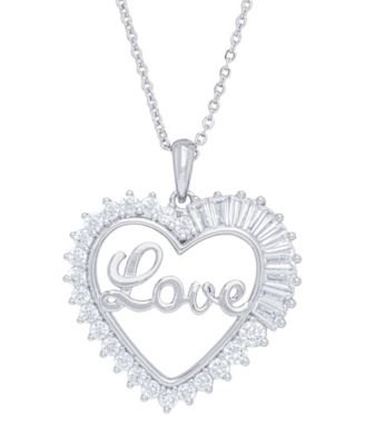 Cubic Zirconia 'Love' Heart Pendant Necklace in Fine Silver Plate