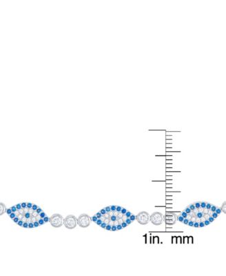 Cubic Zirconia Evil Eye Adjustable Bolo Bracelet in Fine Silver Plate