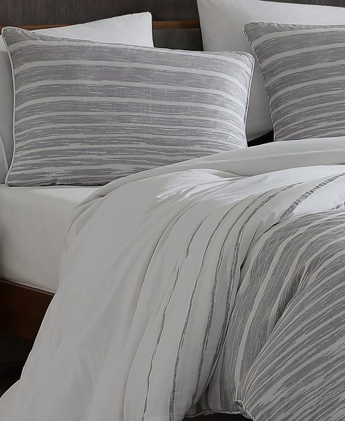 Kenneth Cole New York Abstract Stripe Duvet Cover Set - Full/Queen - Grey