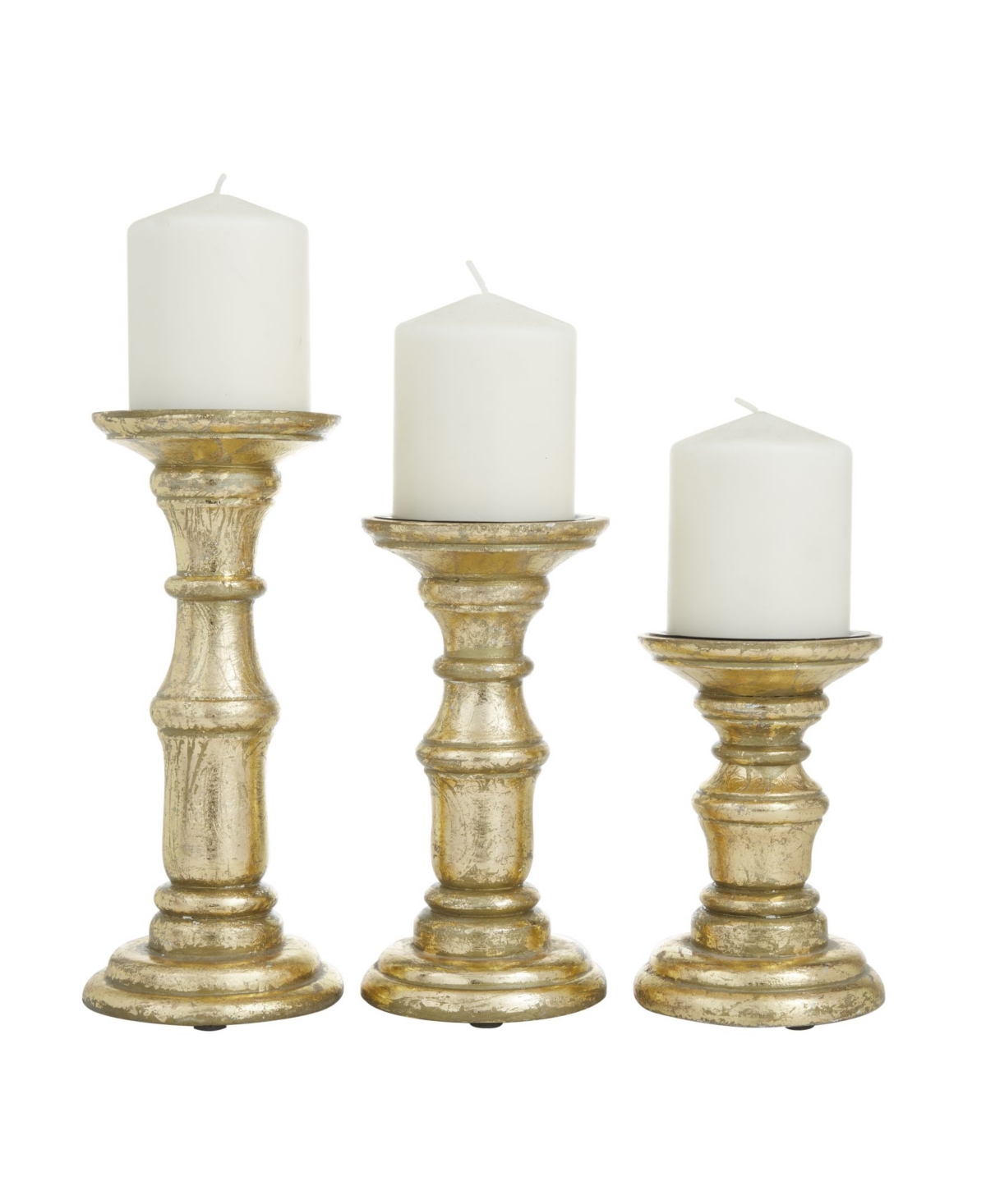 Wood Traditional Candle Holder, Set of 3 - Gold-Tone