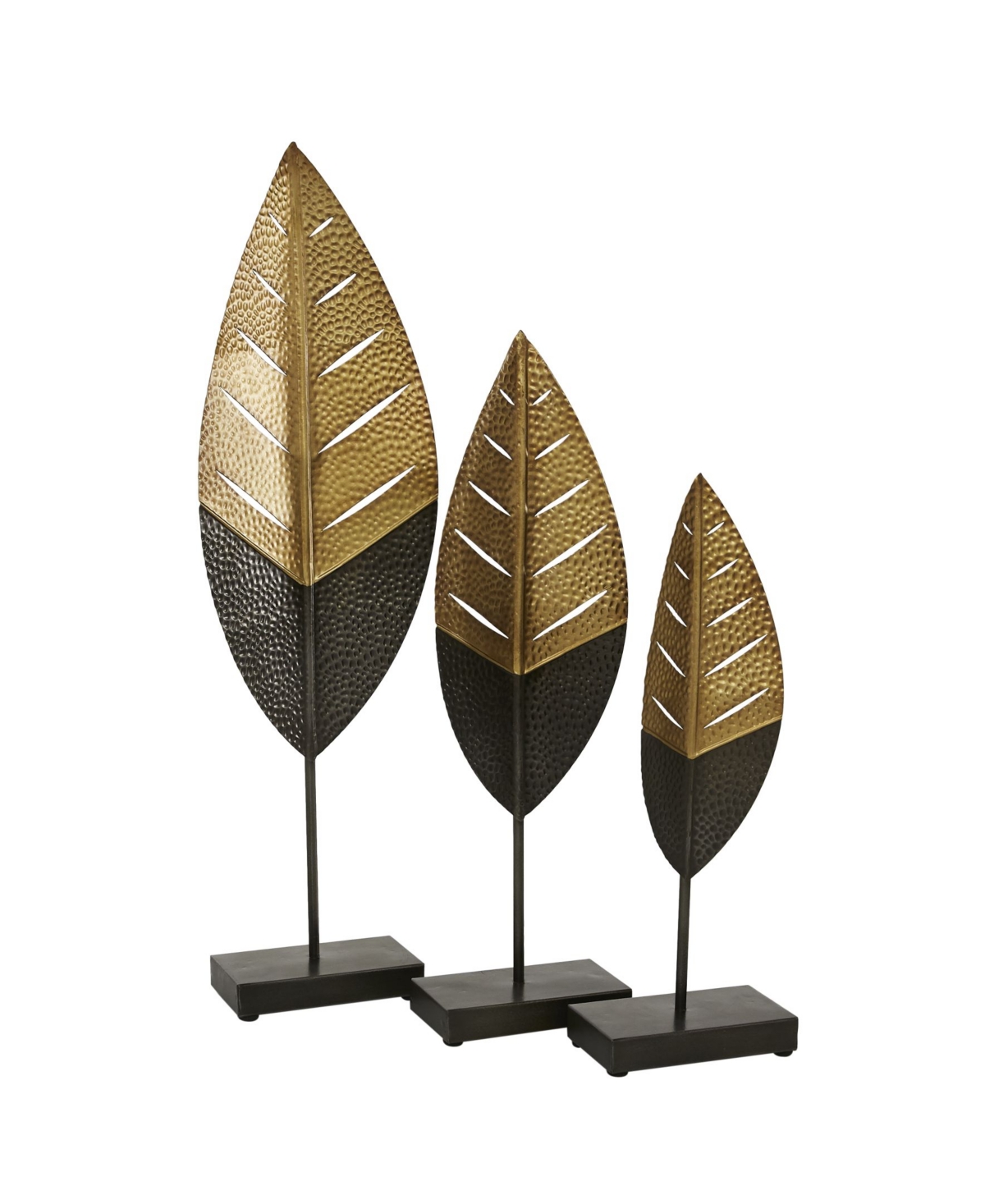 Rosemary Lane Metal Contemporary Leaf Sculpture, Set Of 3 In Gold-tone
