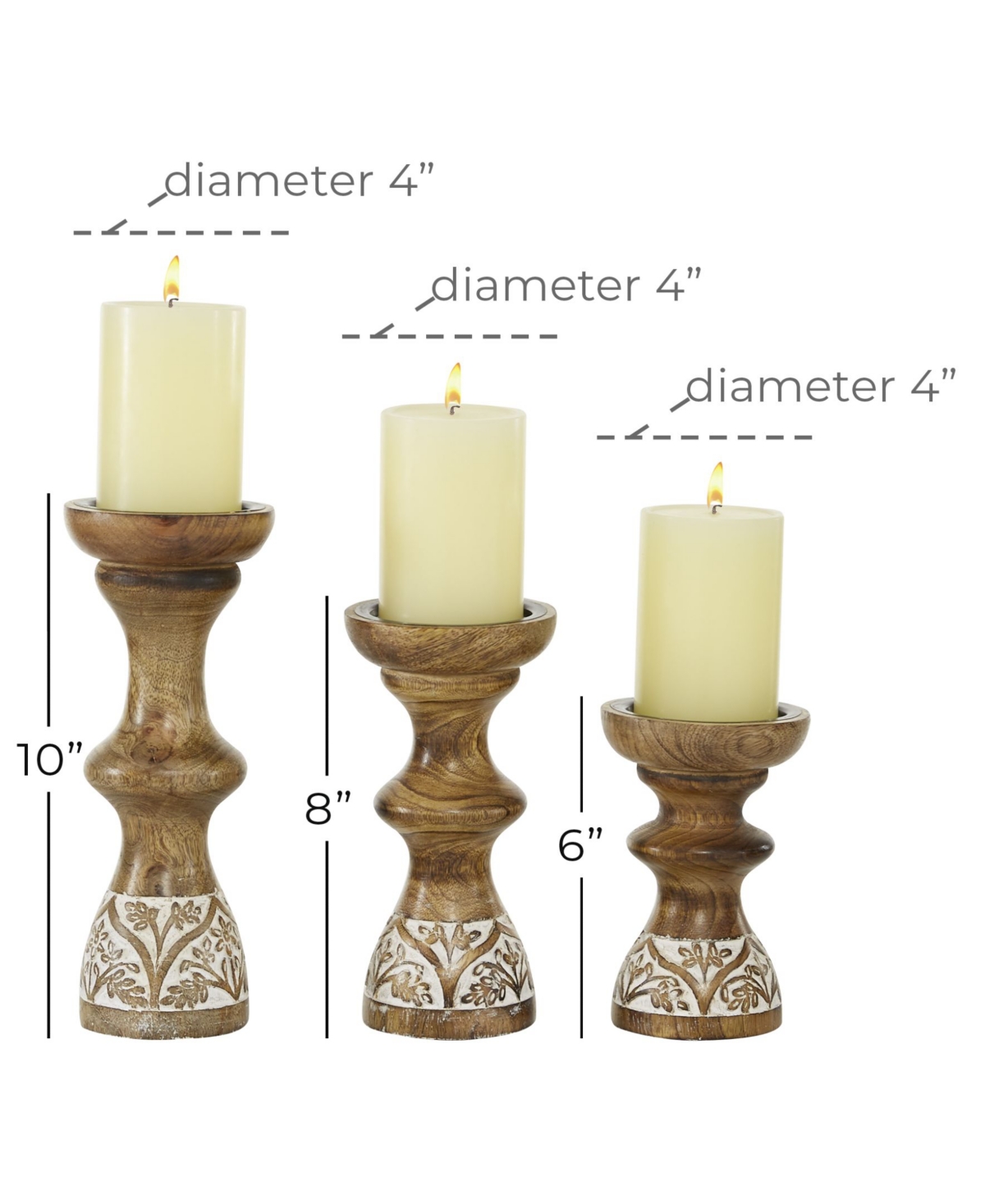Mango Wood Country Cottage Candle Holder, Set of 3