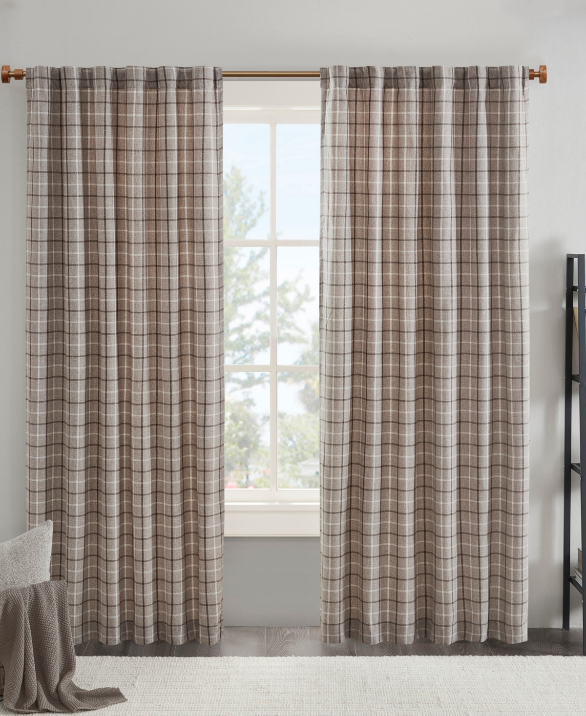 Anaheim Plaid Curtain Panel with Fleece Lining, 50"W x 84"L - Brown