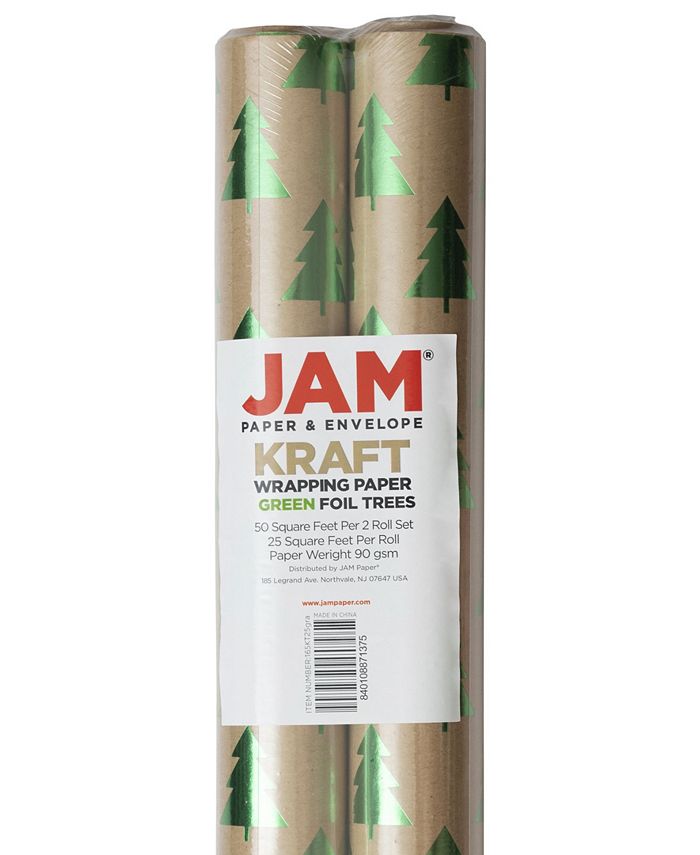 Jam Paper Gift Wrap - Christmas Kraft Wrapping Paper - 25 Sq ft, Green Trees