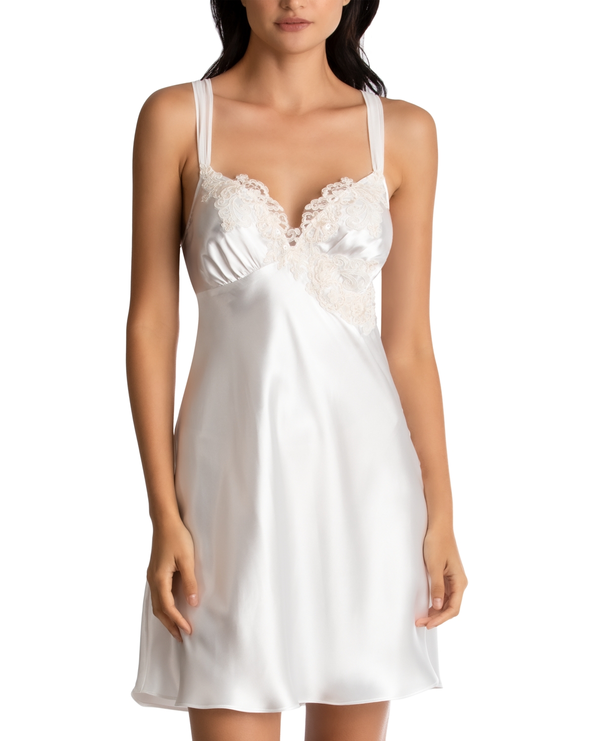Shop Linea Donatella Sonya Embellished Bridal Satin Chemise Nightgown In Ivory