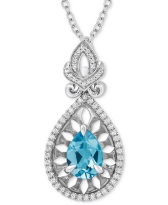Enchanted Disney Fine Jewelry - Swiss Blue Topaz (1-5/8 ct. t.w.) & Diamond (1/5 ct. t.w.) Jasmine Pendant Necklace in Sterling Silver, 16" + 2" extender