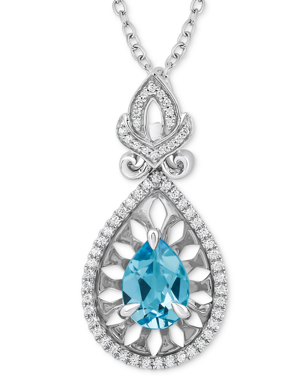 Swiss Blue Topaz (1-5/8 ct. t.w.) & Diamond (1/5 ct. t.w.) Jasmine Pendant Necklace in Sterling Silver, 16" + 2" extende