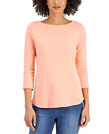 Pima Cotton  Boat-Neck Button-Shoulder Top, Created  for Macy's