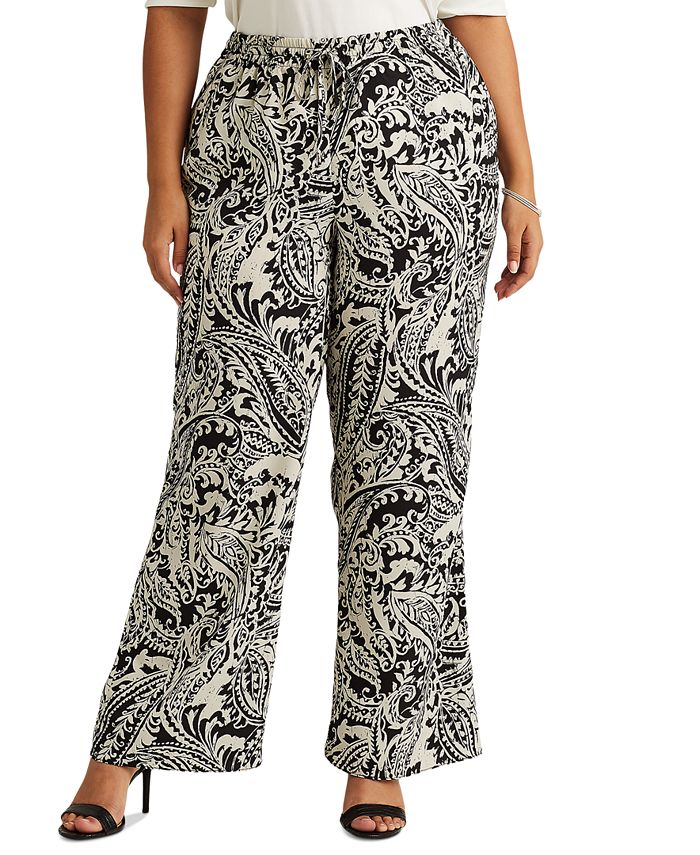 Lauren Ralph Lauren Plus-Size Paisley-Print Crepe Wide-Leg Pants - Macy's