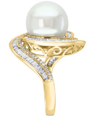 EFFY&reg; Cultured Freshwater Pearl (12-1/2mm) & Diamond (3/4 ct. t.w.) Ring in 14k White Gold (Also Available in 14k Yellow Gold & Rose Gold)