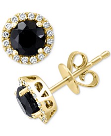 EFFY® Onyx & Diamond (1/8 ct. t.w.) Halo Stud Earrings in 14k Gold