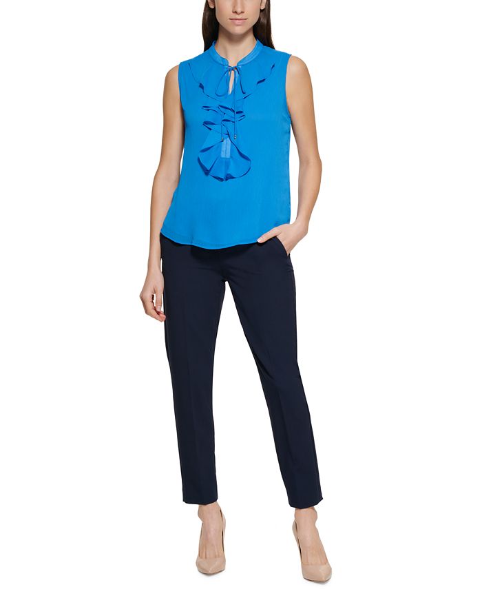 tommy hilfiger ruffled tie neck blouse