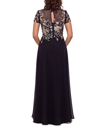 Betsy & Adam Petite Mesh Embroidered Gown - Macy's