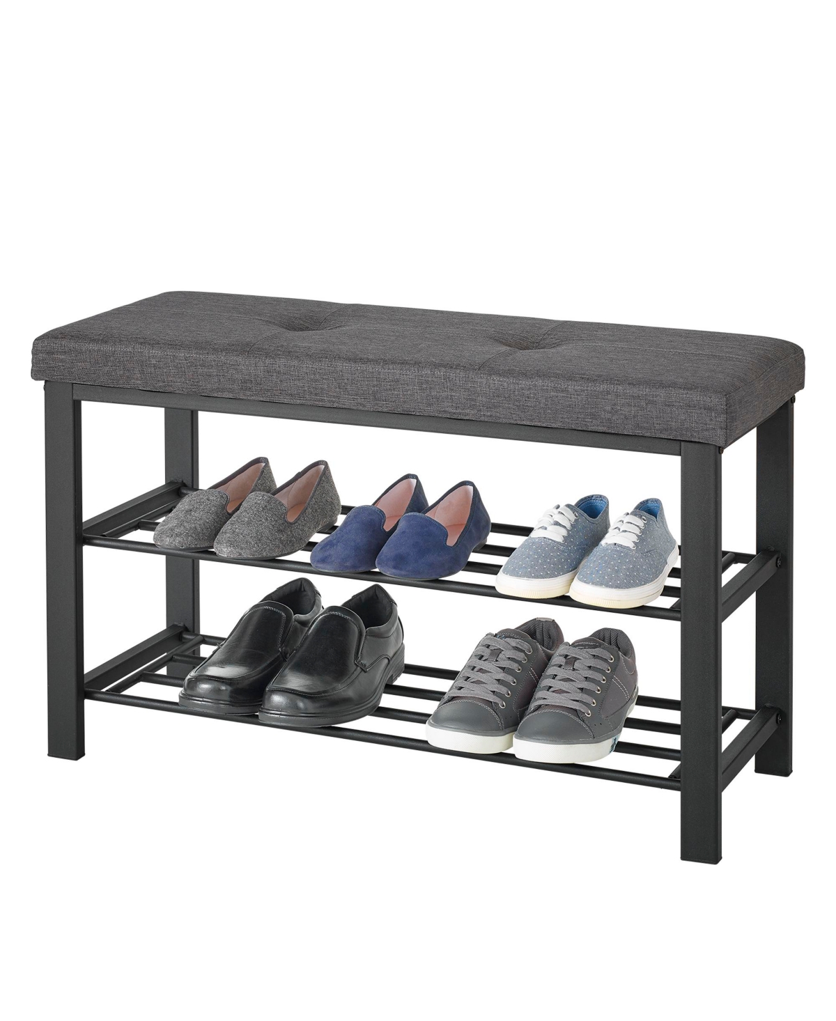 Fabric Upholstered Shoe Storage Bench - Nika Gray, Brushed Nickel