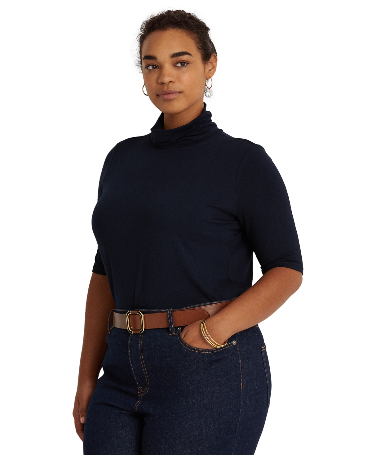 Lauren Ralph Lauren Plus Size Lightweight Turtleneck Sweater In Lauren Navy