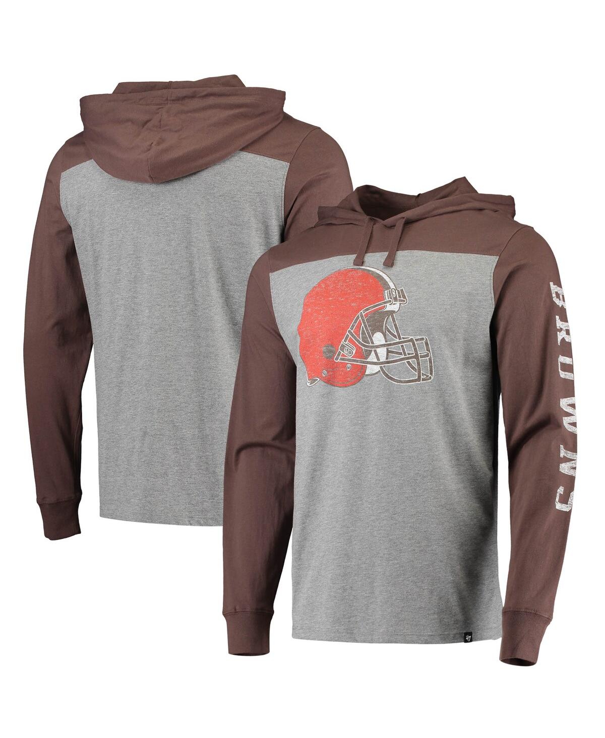 47 Brand Men's Heathered Gray, Brown Cleveland Browns Franklin Wooster Long Sleeve Hoodie T-shirt In Heathered Gray,brown