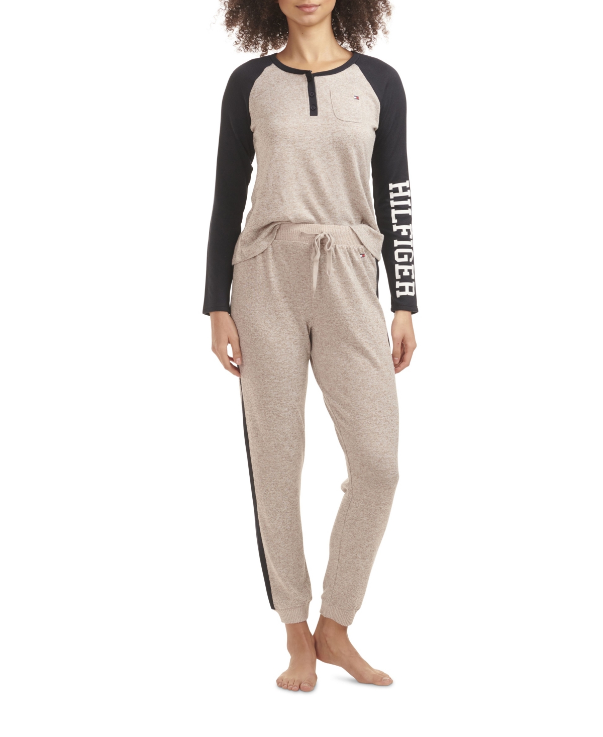 Tommy Hilfiger Women's 2 Piece Long Sleeve Henley Jogger Set