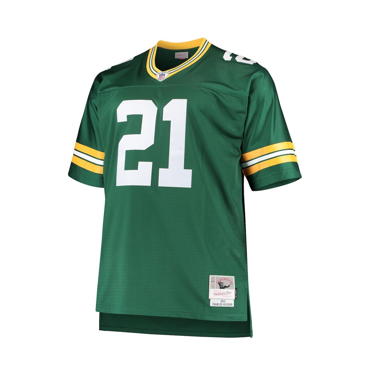 Мужской топ Mitchell & Ness Charles Woodson Green Green Bay Packers Big and Tall 2010 Retired Player Replica Jersey — фото 3