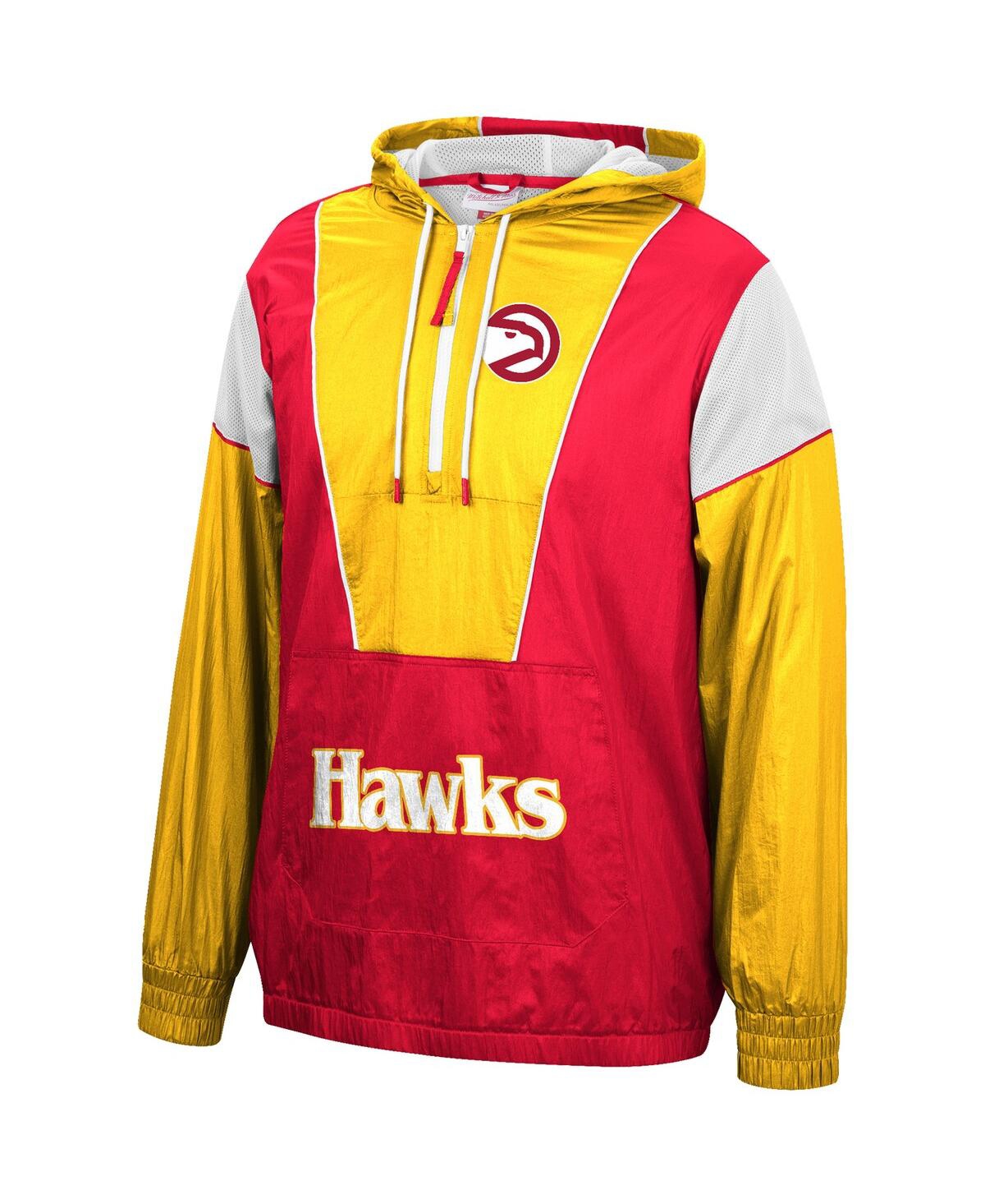 Mitchell & Ness Men's Red, Yellow Atlanta Hawks Hardwood Classics Highlight Reel Windbreaker Half-zip Hoodie Jacket In Red,yellow