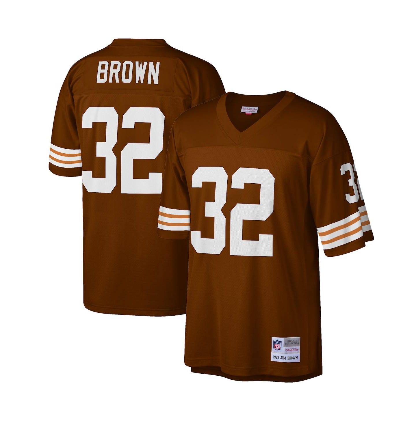 Мужской топ Mitchell & Ness Jim Brown Brown Cleveland Browns Big and Tall 1963 Retired Player Replica Jersey — фото 4